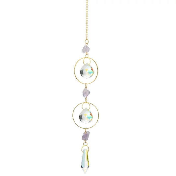 Healing crystal sun catcher with amethyst prism