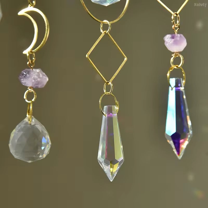 Handcrafted moon and star sun catcher with crystal prisms
