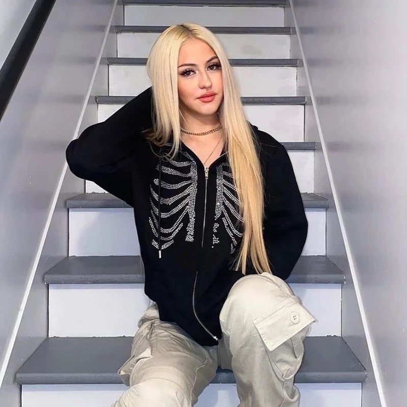 Gothic skeleton hoodie Y2K oversized streetwear