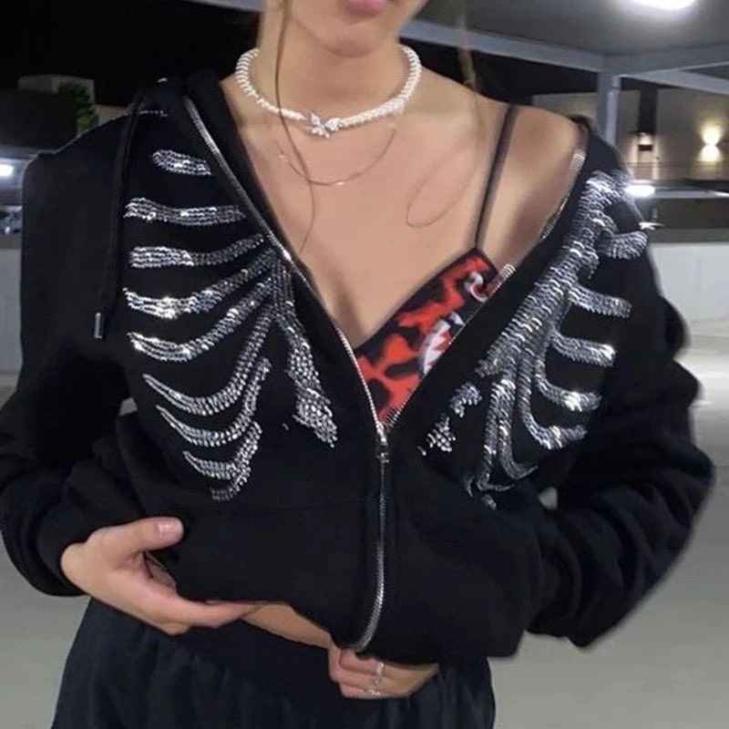 Y2K gothic skeleton hoodie oversized Harajuku