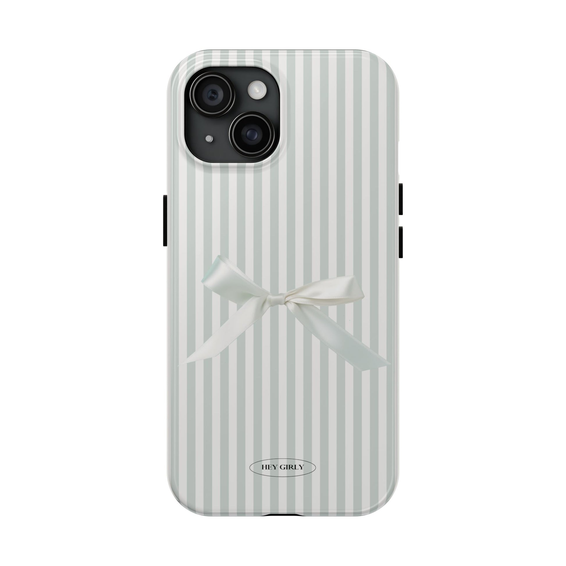 Phone case with striped design and bow detail on a white background