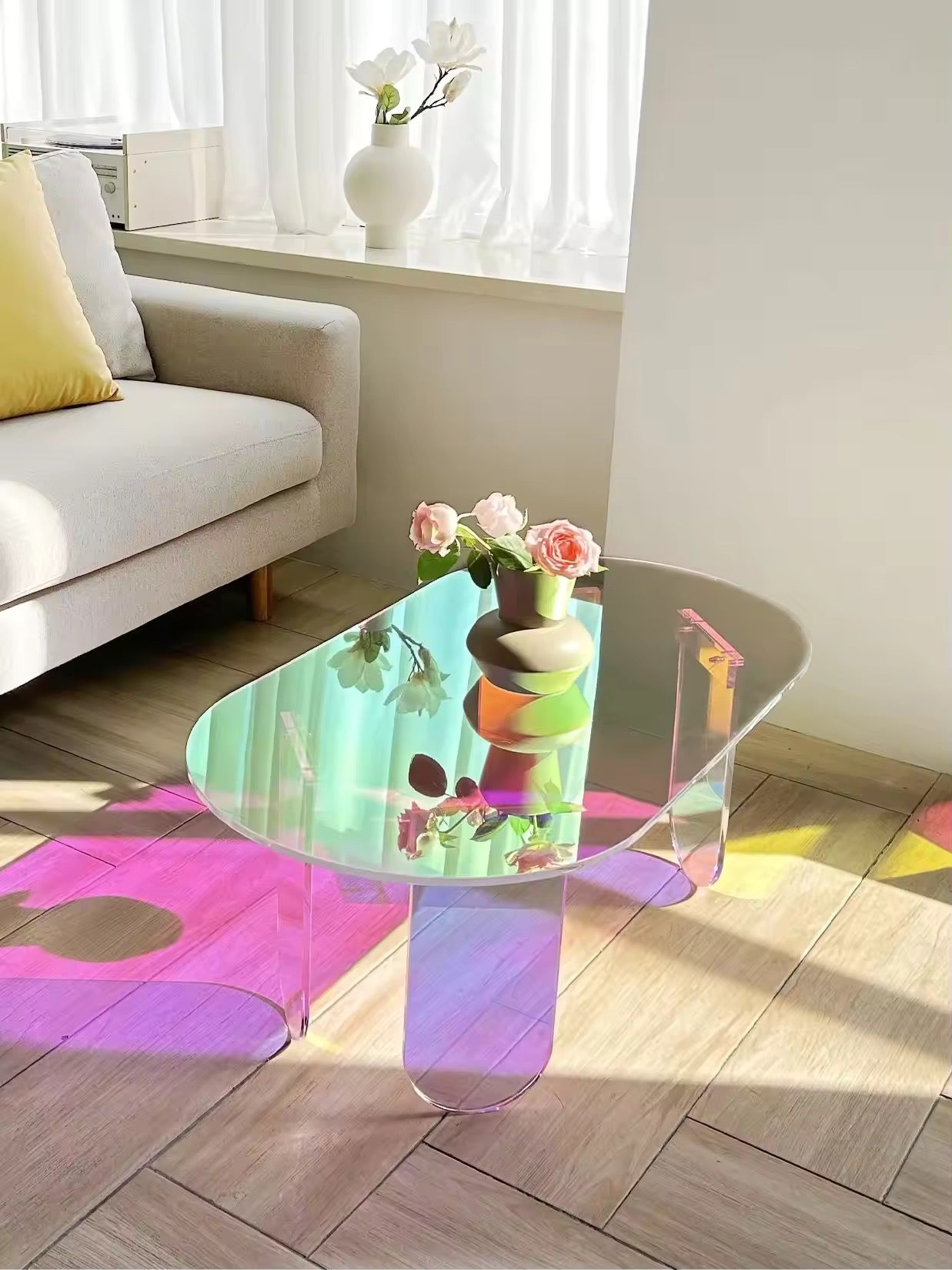 Modern Color-Changing Rainbow Acrylic End Table for Elegant Living Room Decor