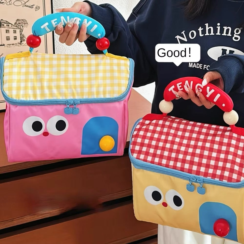 Cute makeup bag in aesthetic cottagecore style, featuring waterproof fabric and whimsical design for kids and teens.
