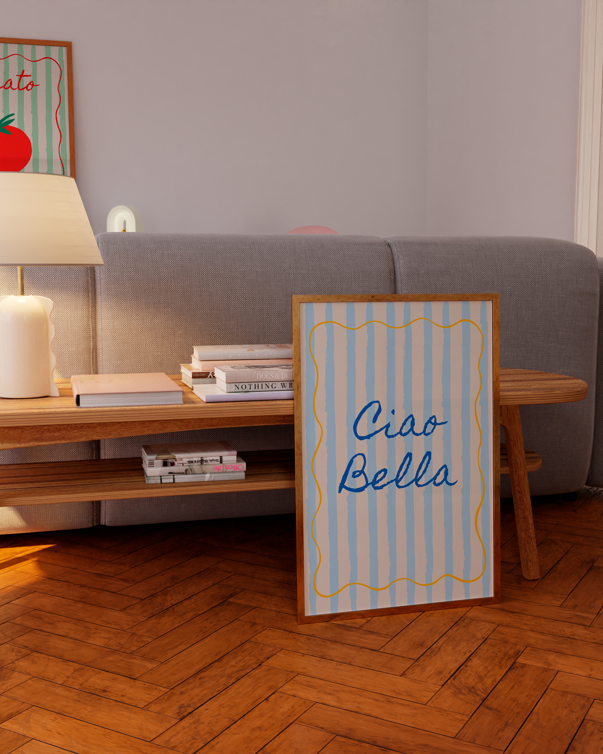 Blue-striped lemon poster printable with colorful summer aesthetic for home decor