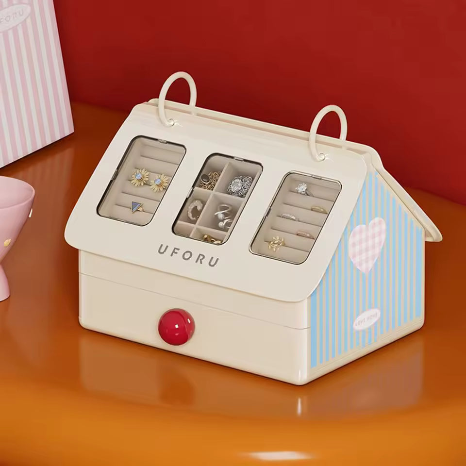Jewelry organizer with earrings on a red background