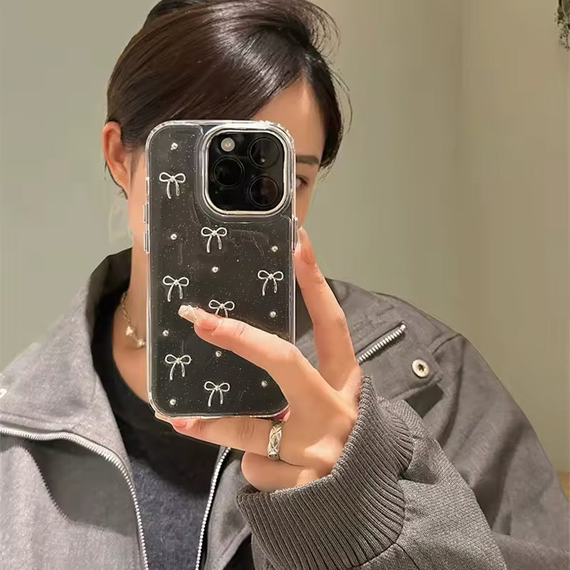 Aesthetic coquette phone case with silver embellishment