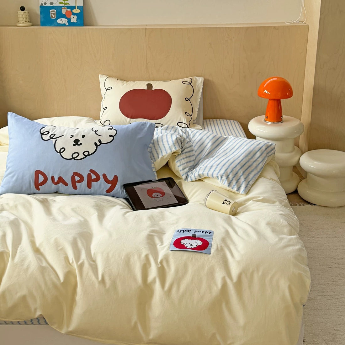 Let’s Bakery themed bedding with 100% washed cotton and kawaii dog print