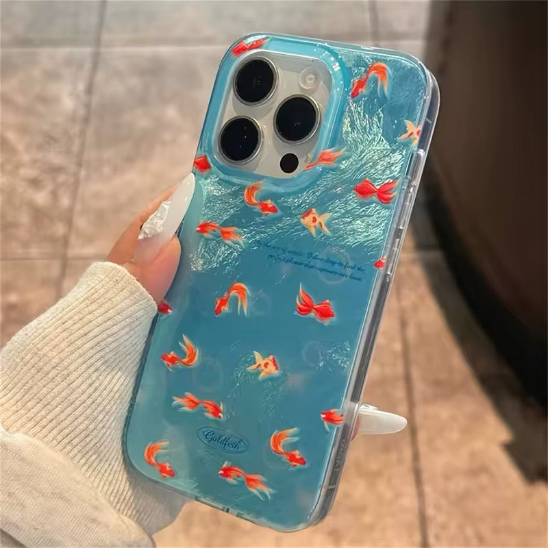 Blue Ocean iPhone Case with Korean Red Fish Pattern