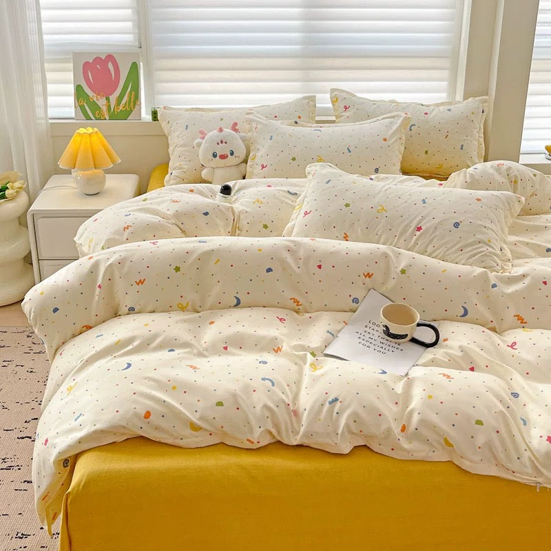 Soft cotton-feel fabric draped over mattress for wrinkle-resistant finish.