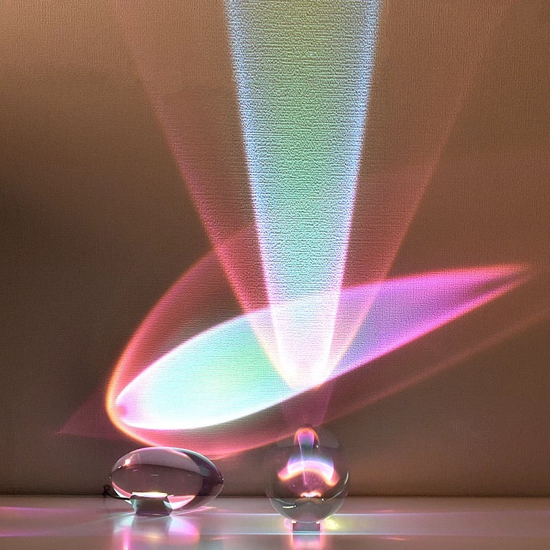 Color changing aurora lamp on nightstand