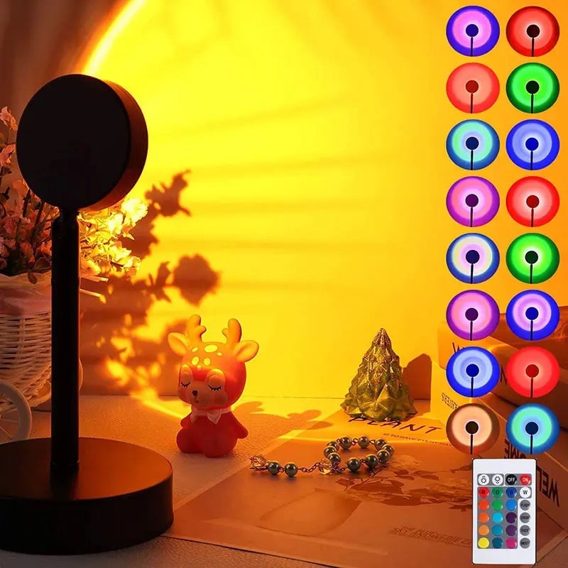 Dynamic sunset projector lamp with remote control for decor