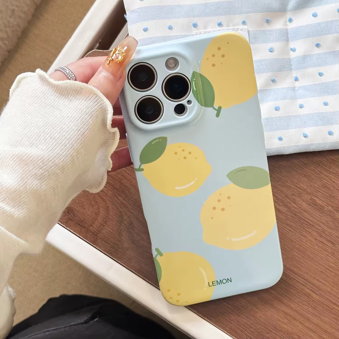 Fresh lemon fruit iPhone case with shockproof edges and glass lens