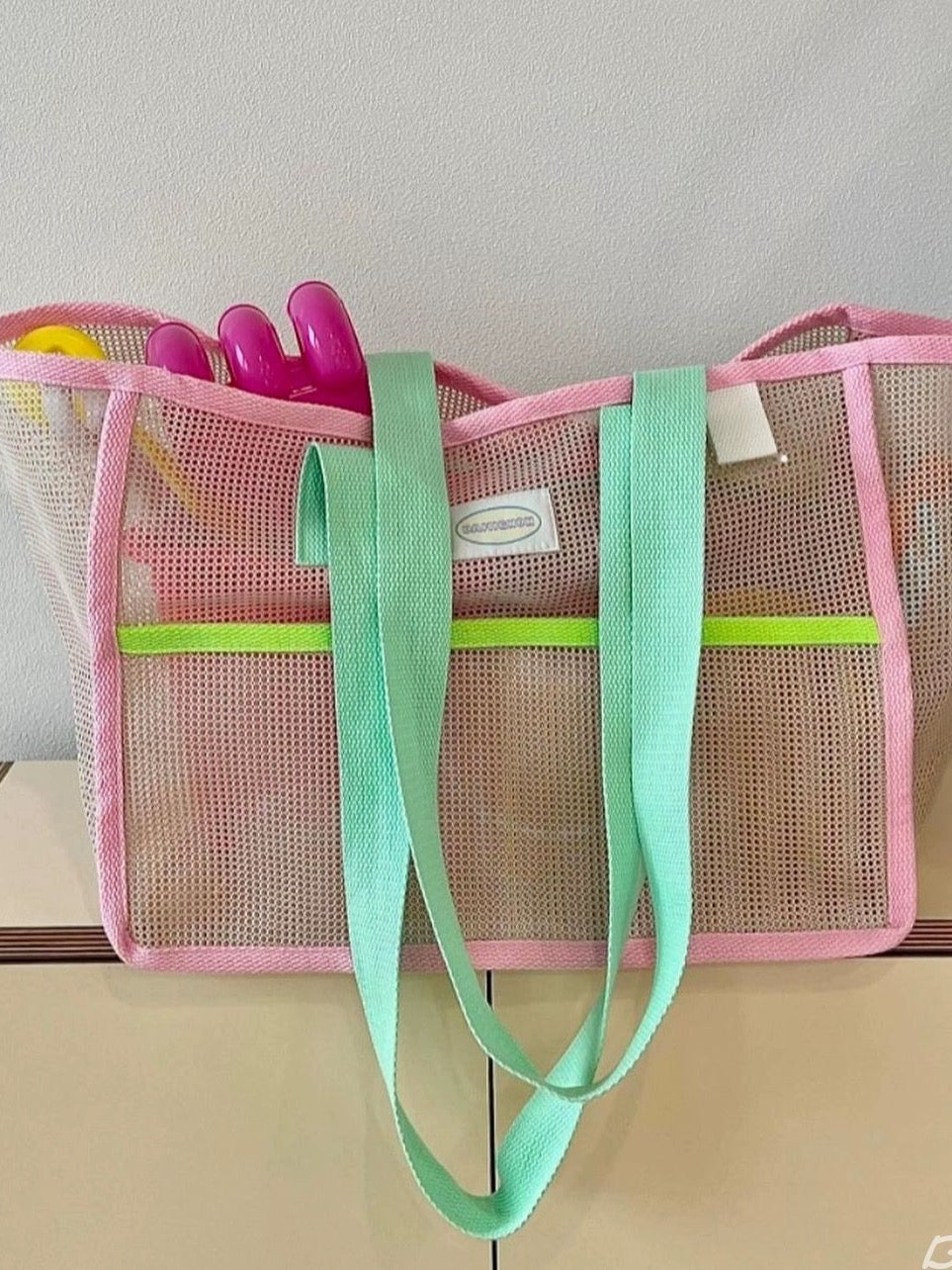 Large pink beach bag for swimming essentials and storage