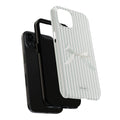 Black and white phone cases with a brand logo on a white background