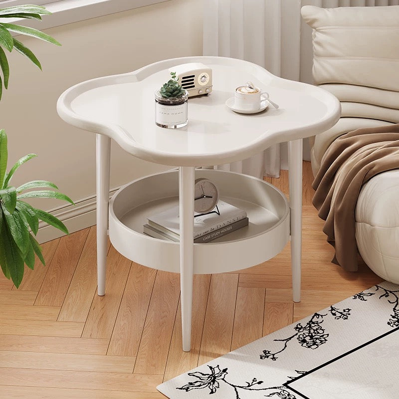 Korean style home setup with green plastic side table and soft natural light