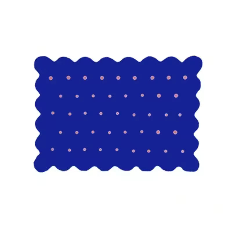 Soft blue irregular rug placed under sofa creating aesthetic living room floor decor