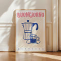 Chic moka pot poster with modern typography design