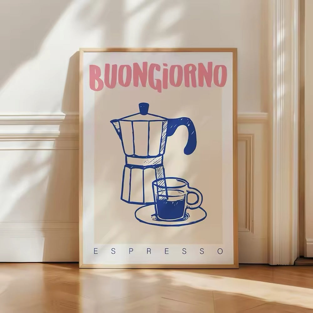 Chic moka pot poster with modern typography design