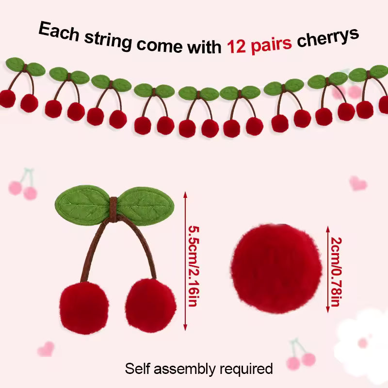 Illustration of cherry decorations with text indicating quantity and assembly requirement.