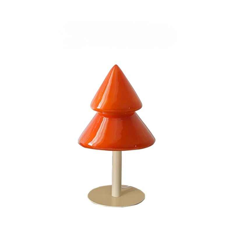 Orange Christmas tree lamp with wood-tone base