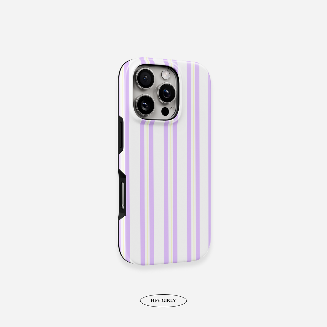 Phone case with purple vertical stripes on a white background