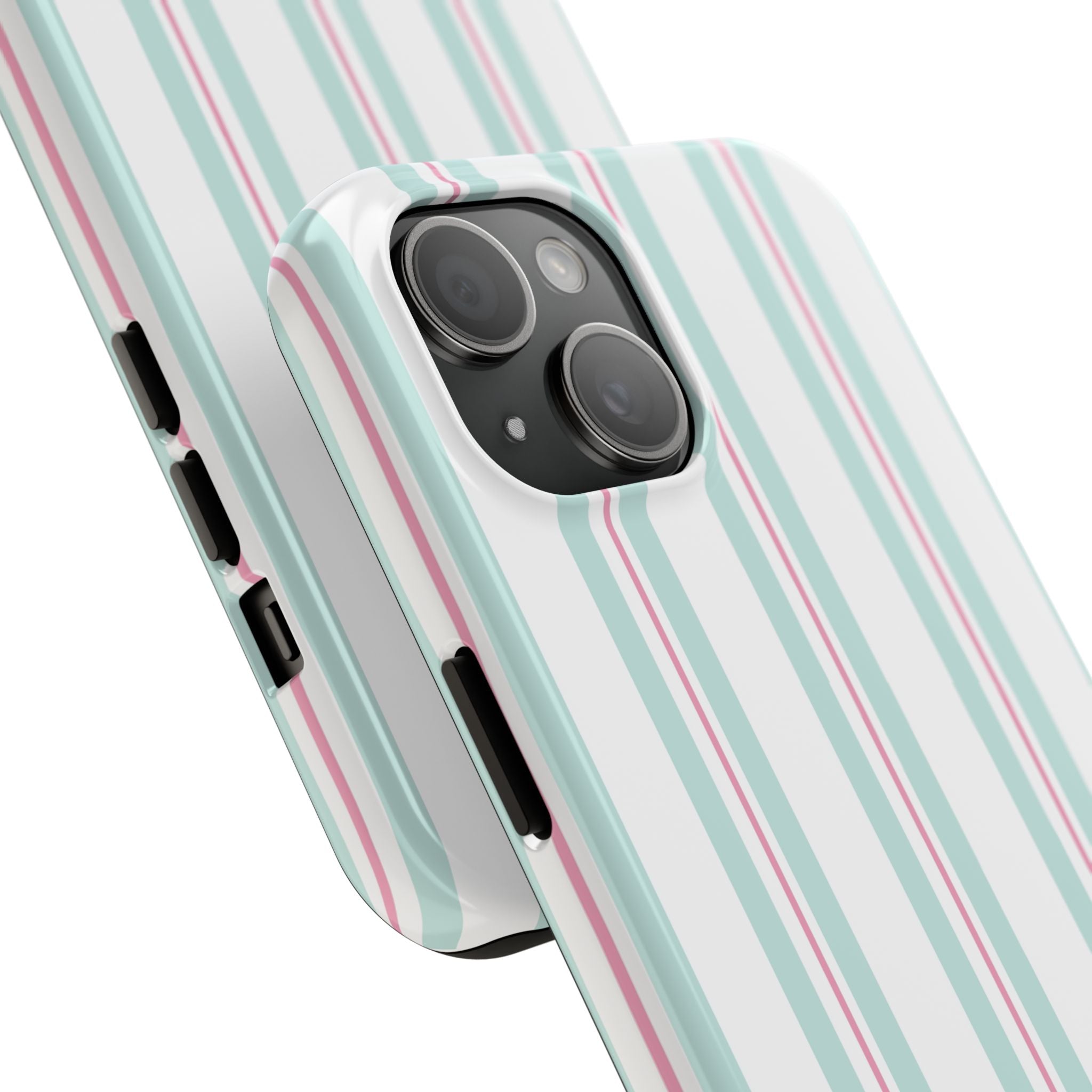 Aesthetic phone flat‑lay featuring the pastel striped case with cozy dorm décor, perfect for TikTok and Pinterest.