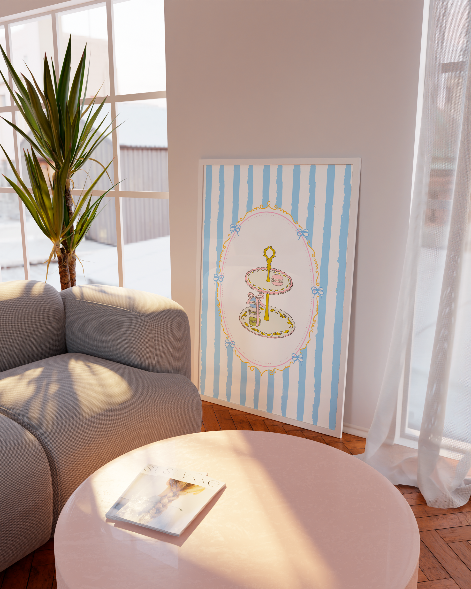 Pink, blue, and green striped wall prints for gentle parenting