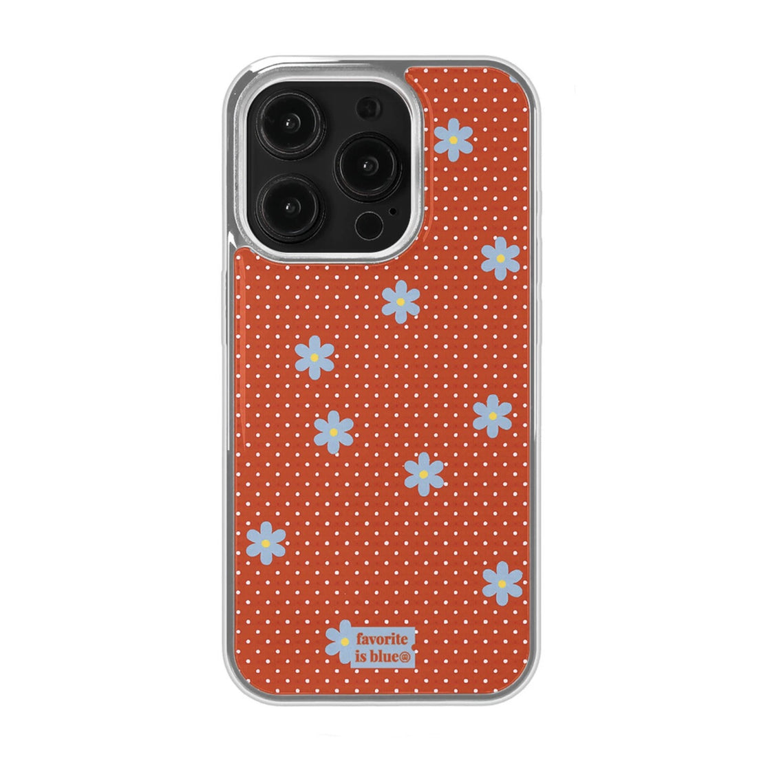 Phone case with floral pattern and 'favorite is hine' text on a white background