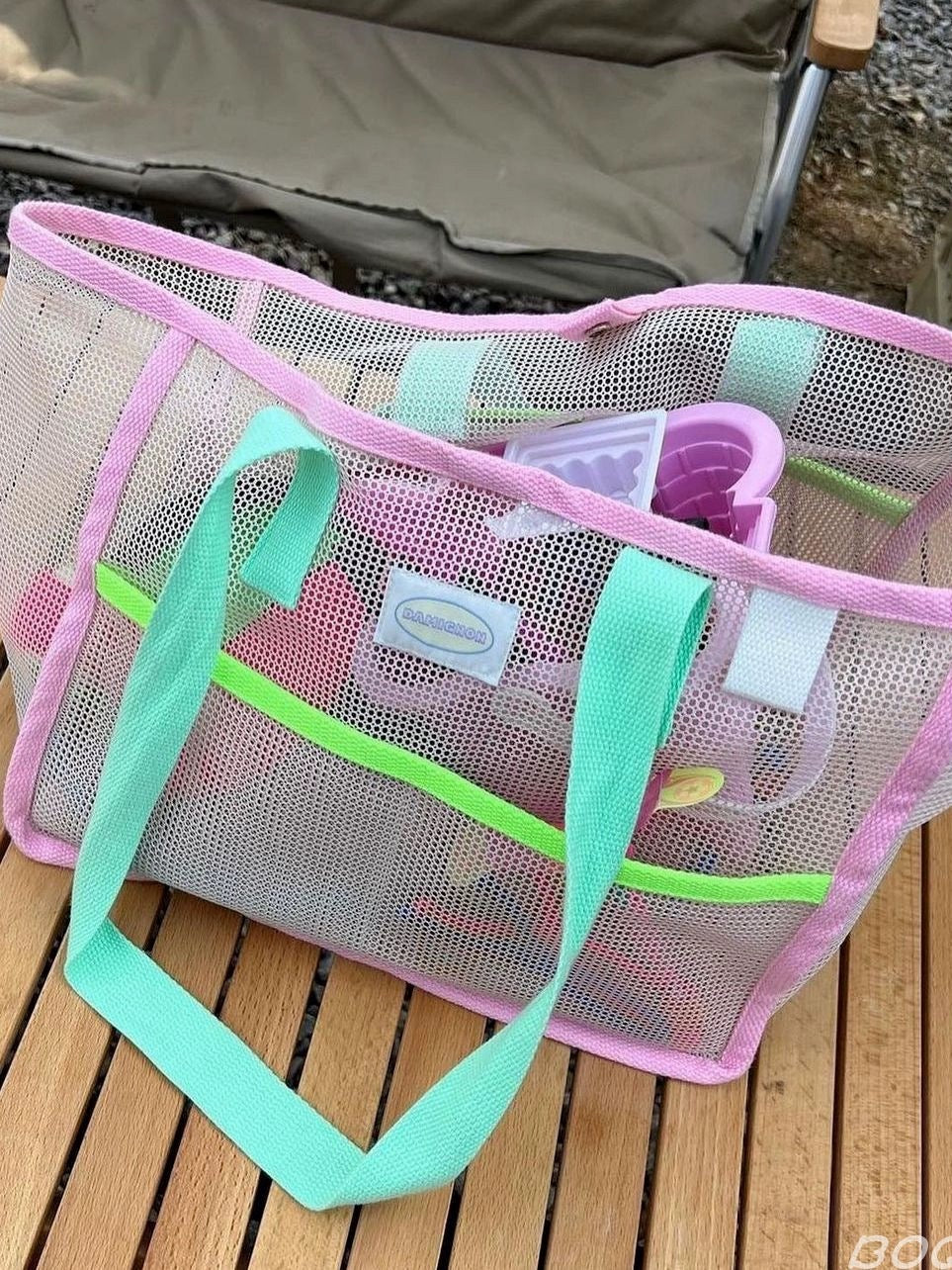 Durable pink mesh bag for women’s summer essentials