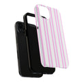 Phone case with pink and white stripes on a white background