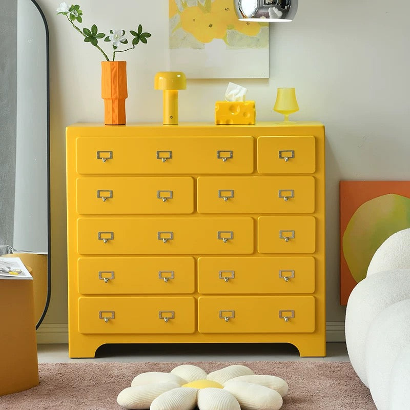 Dopamine pink drawer cabinet used for organized storage in modern aesthetic living room