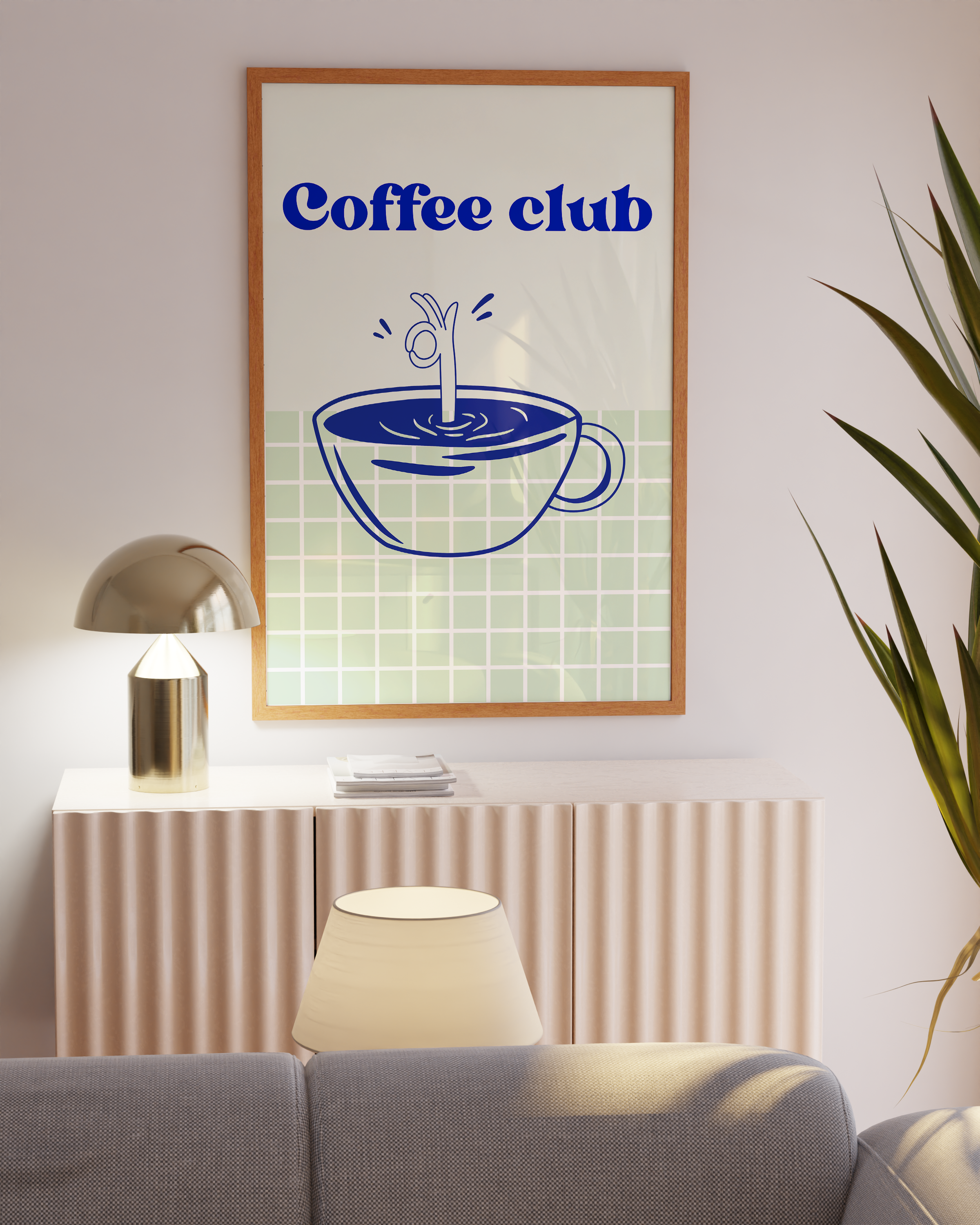 Minimalist espresso art in dopamine kitchen color scheme