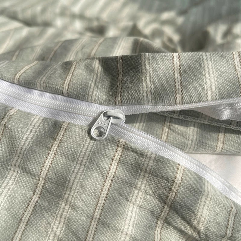 modern grey stripe bedding set lightweight cotton minimalist bedroom
