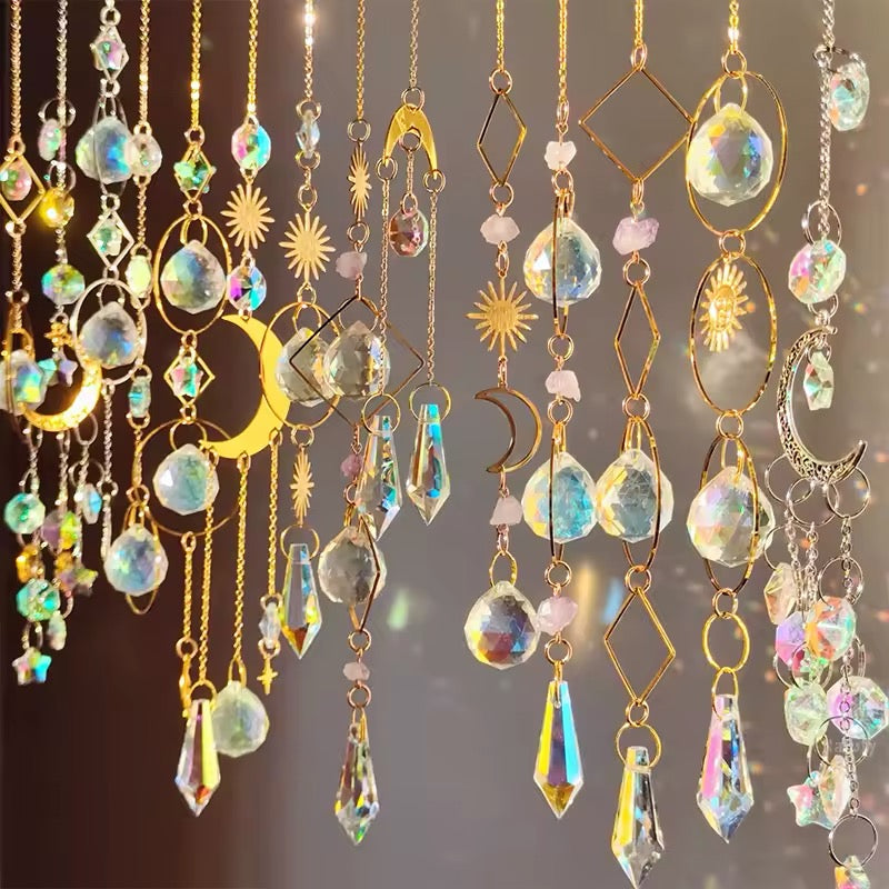 Boho-inspired crystal moon suncatcher for home decoration
