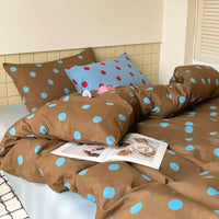 Warm Brown & Blue Polka Dot Bedding Set