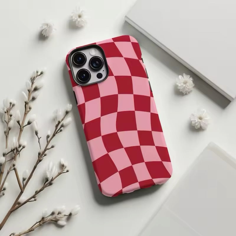 Red retro checkered phone case for iPhone 16 Pro Max