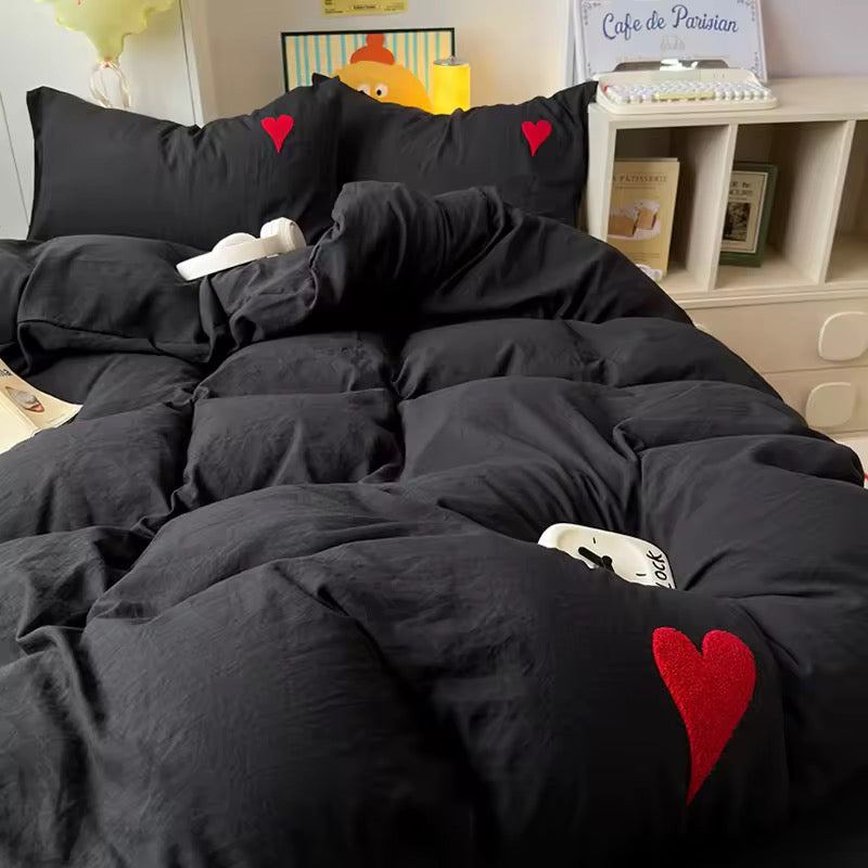 Teen girl room with black bedding set and gothic soft girl decor