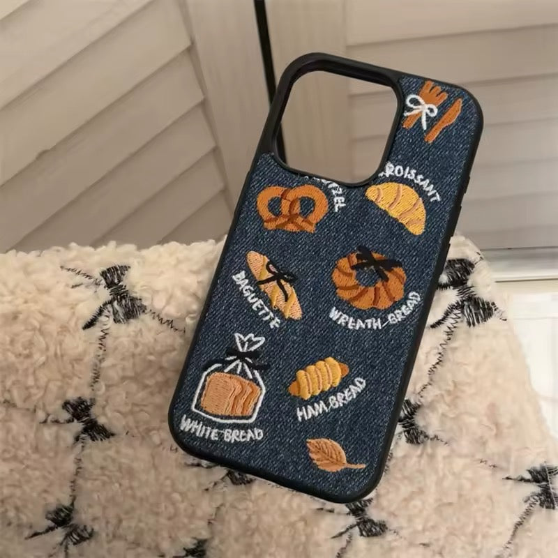 Aesthetic food-themed iPhone case in fabric texture