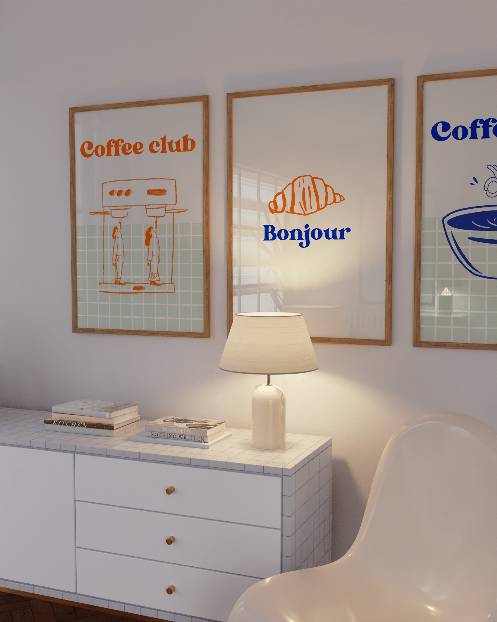 Retro café coffee club wall art printable in warm dopamine tones