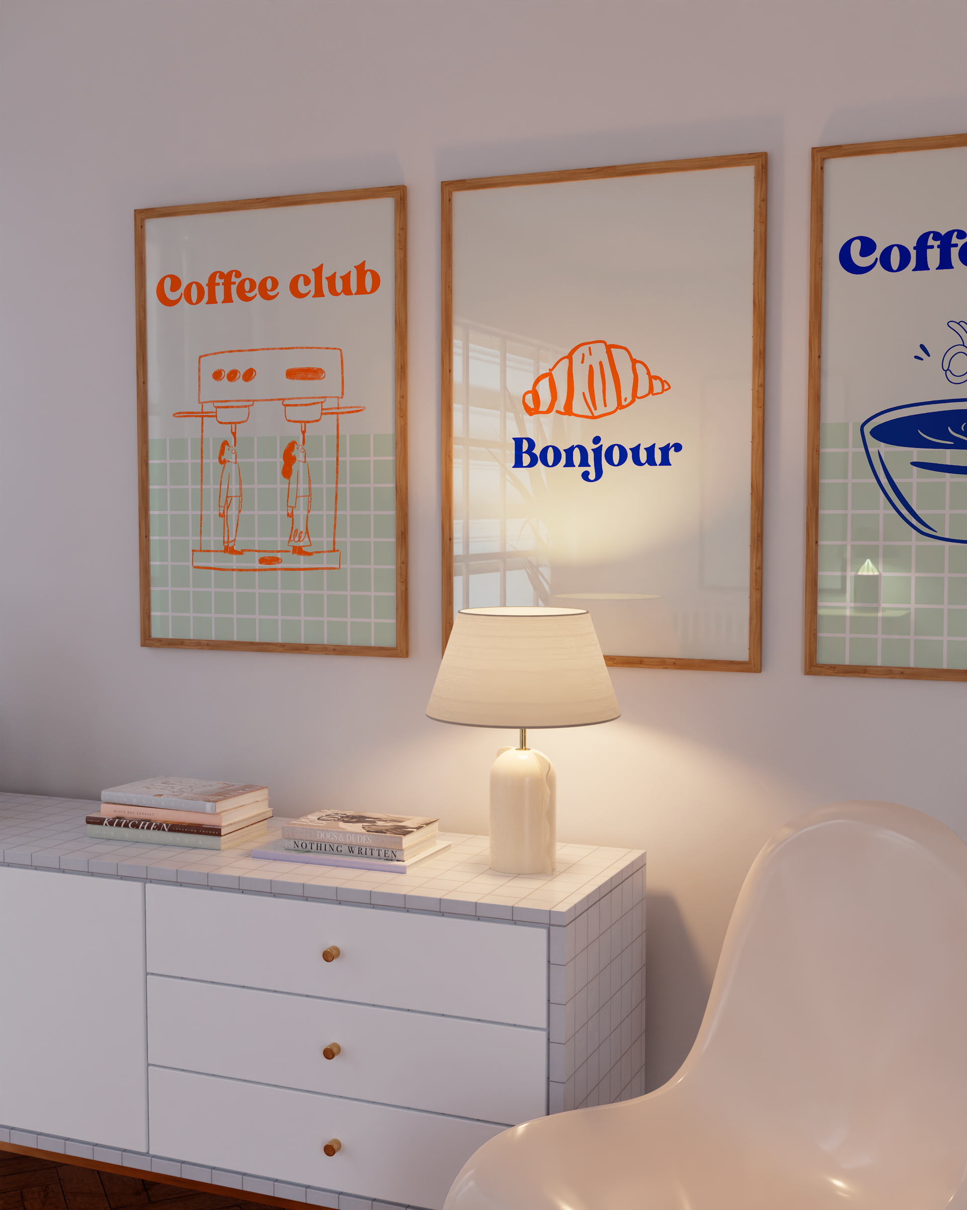 Retro café coffee club wall art printable in warm dopamine tones