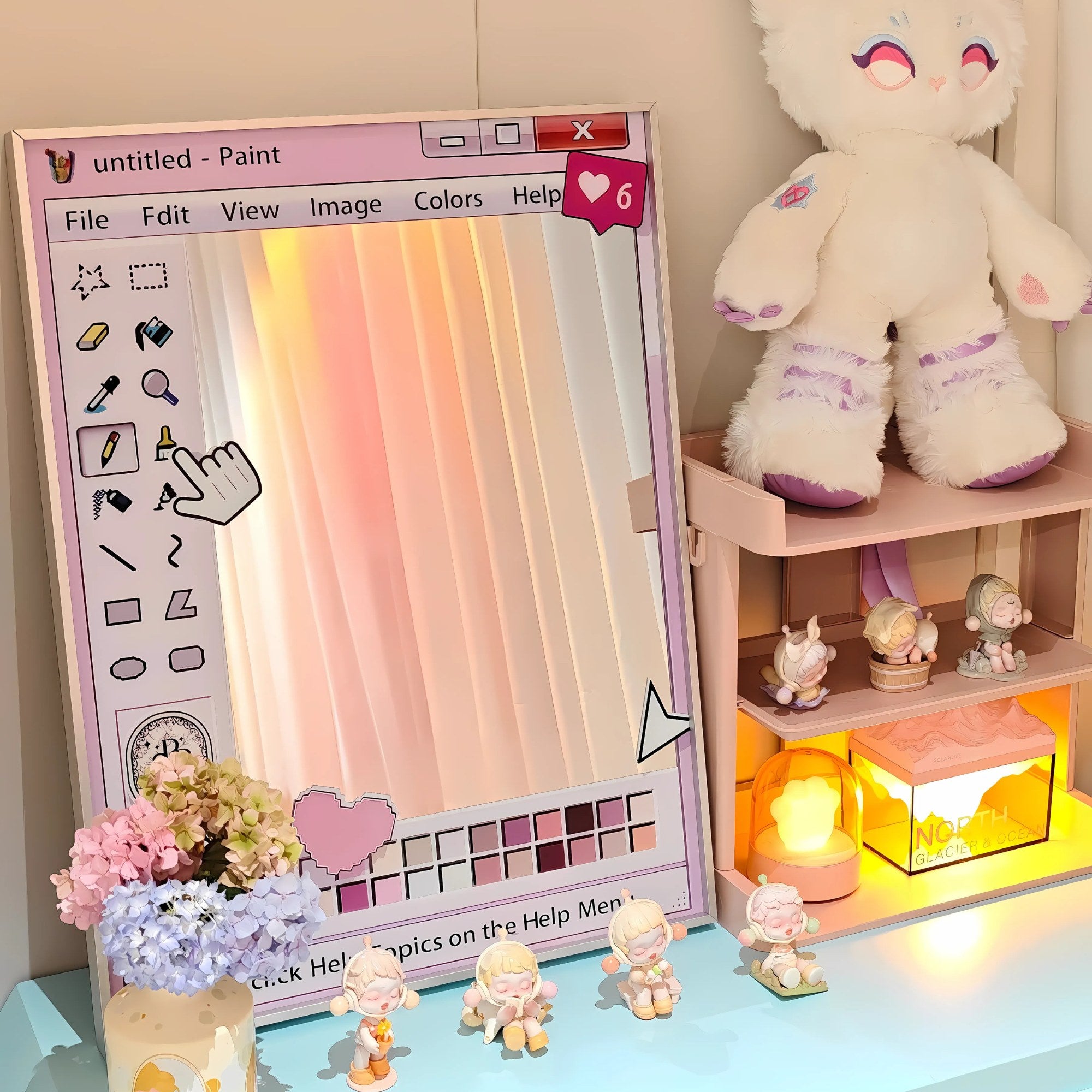 Computer window mirror with a graphic pastel toolbar border