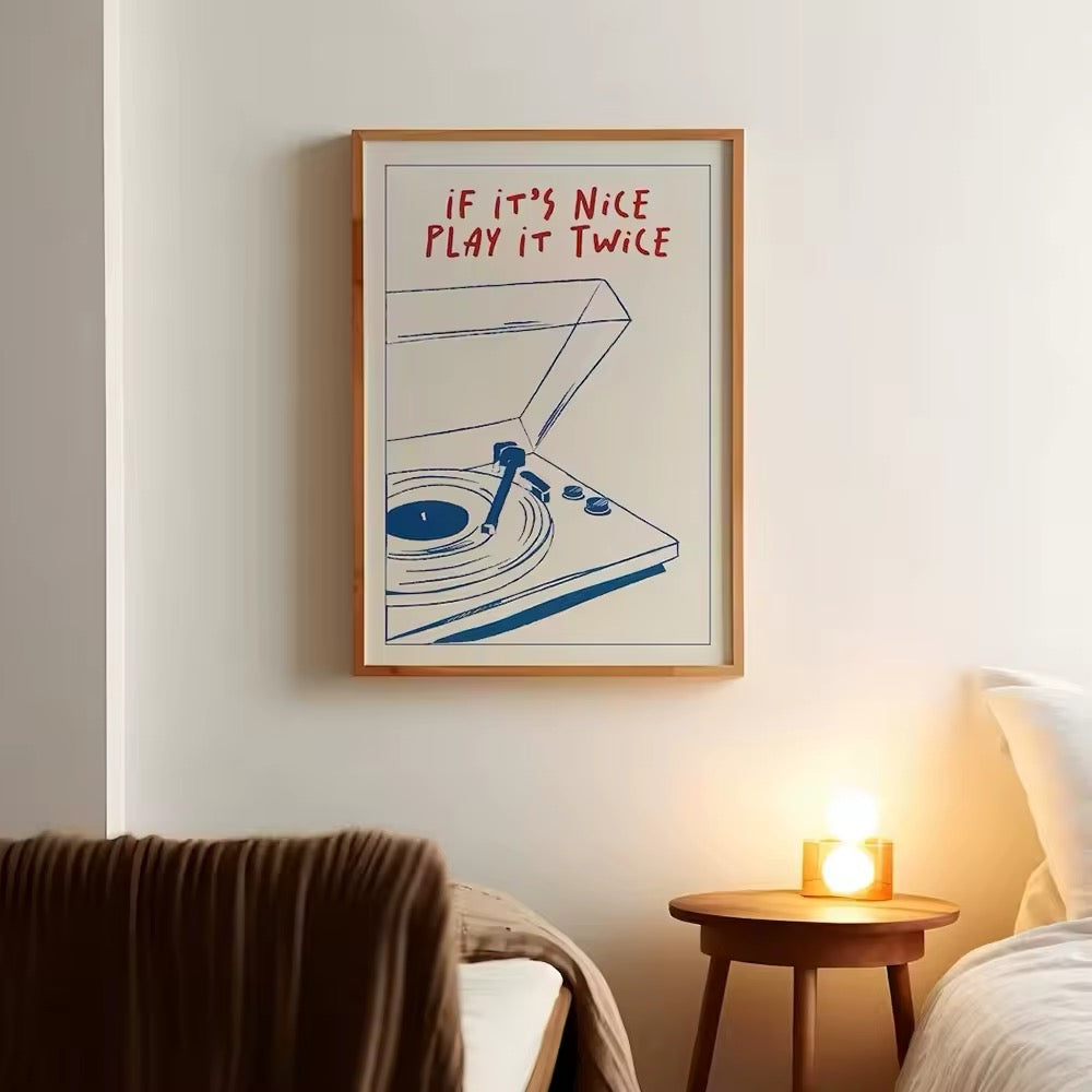 Retro music wall art featuring vinyl record aesthetic print