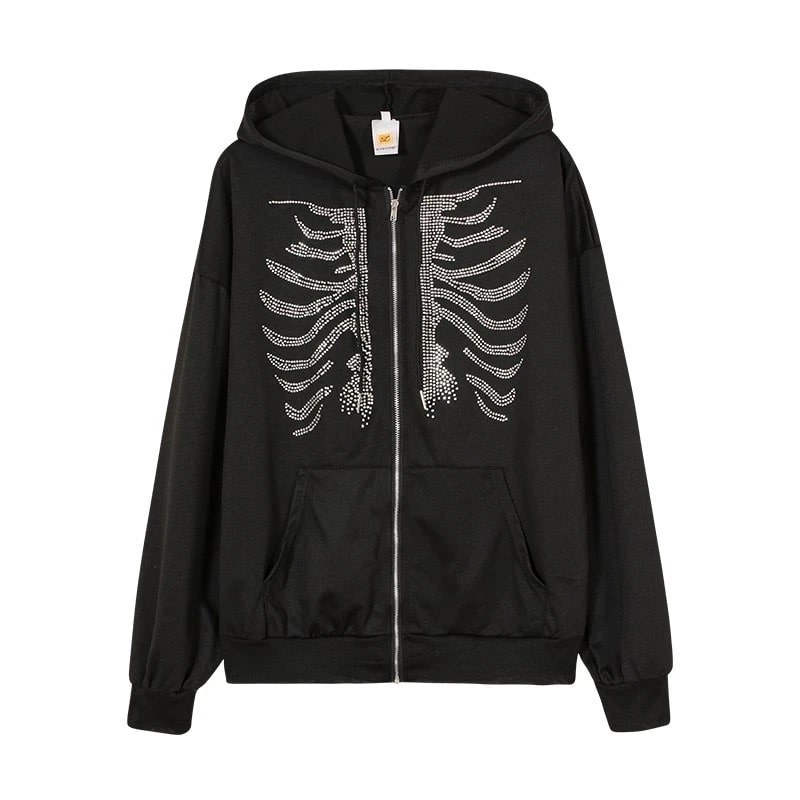Y2K black skeleton hoodie women gothic style