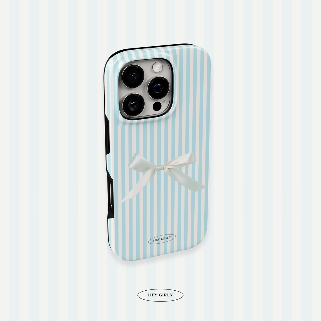 Blue striped iPhone case with bow print for coquette aesthetic