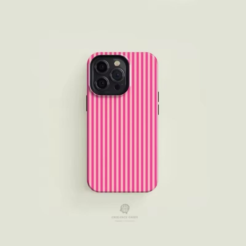 Pink striped aesthetic phone case for iPhone 16, 15, 14 Pro Max