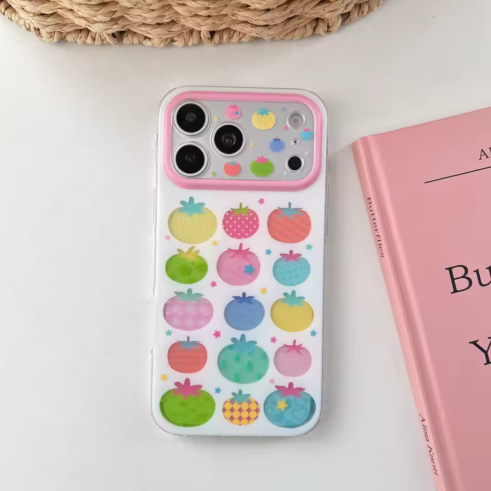 Cute Fruitcore silicone iPhone case featuring playful tomato pattern colorful artwork and lightweight everyday protection design