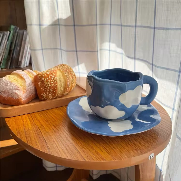 Vintage Korean Style Blue Cloud Mug for Coffee