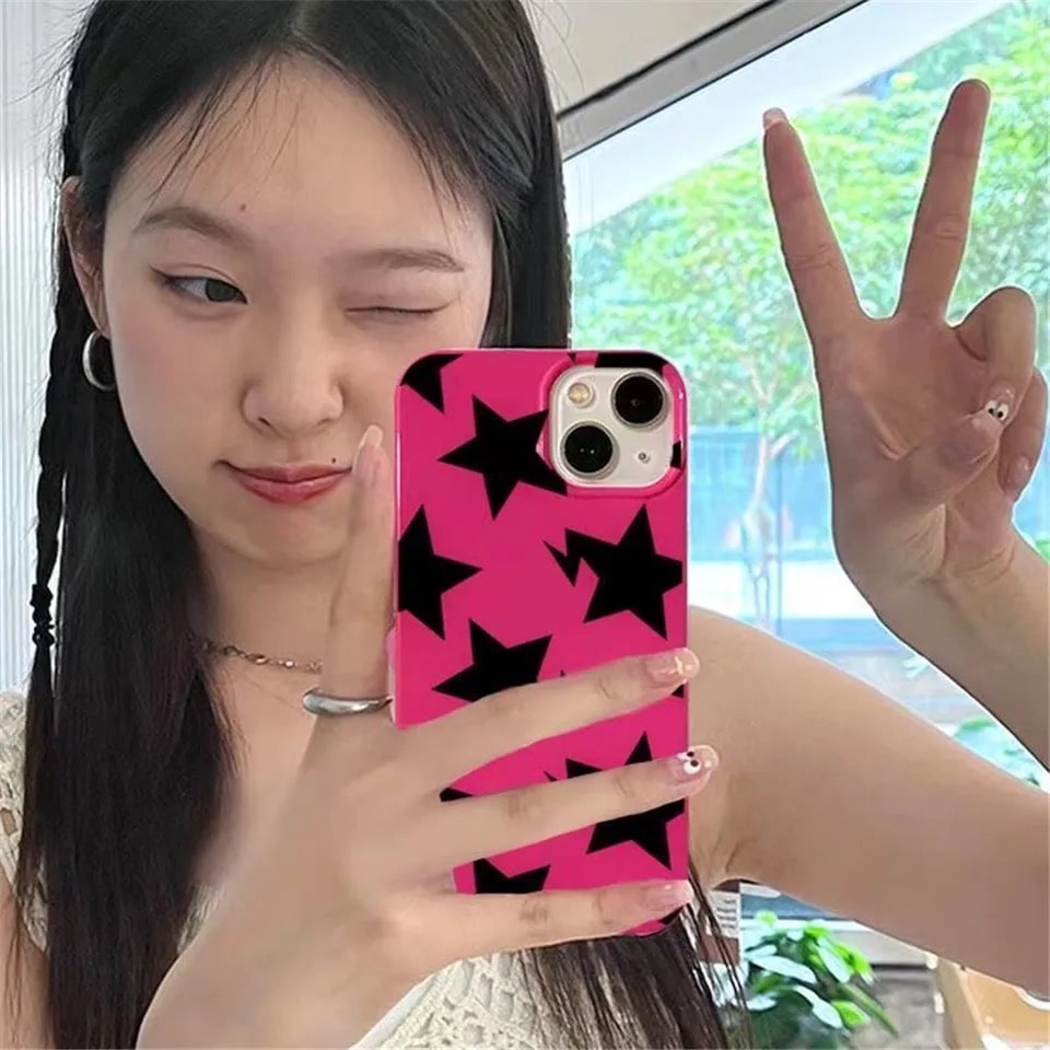 Vintage Starry iPhone Case – Pink Y2K Punk Girl