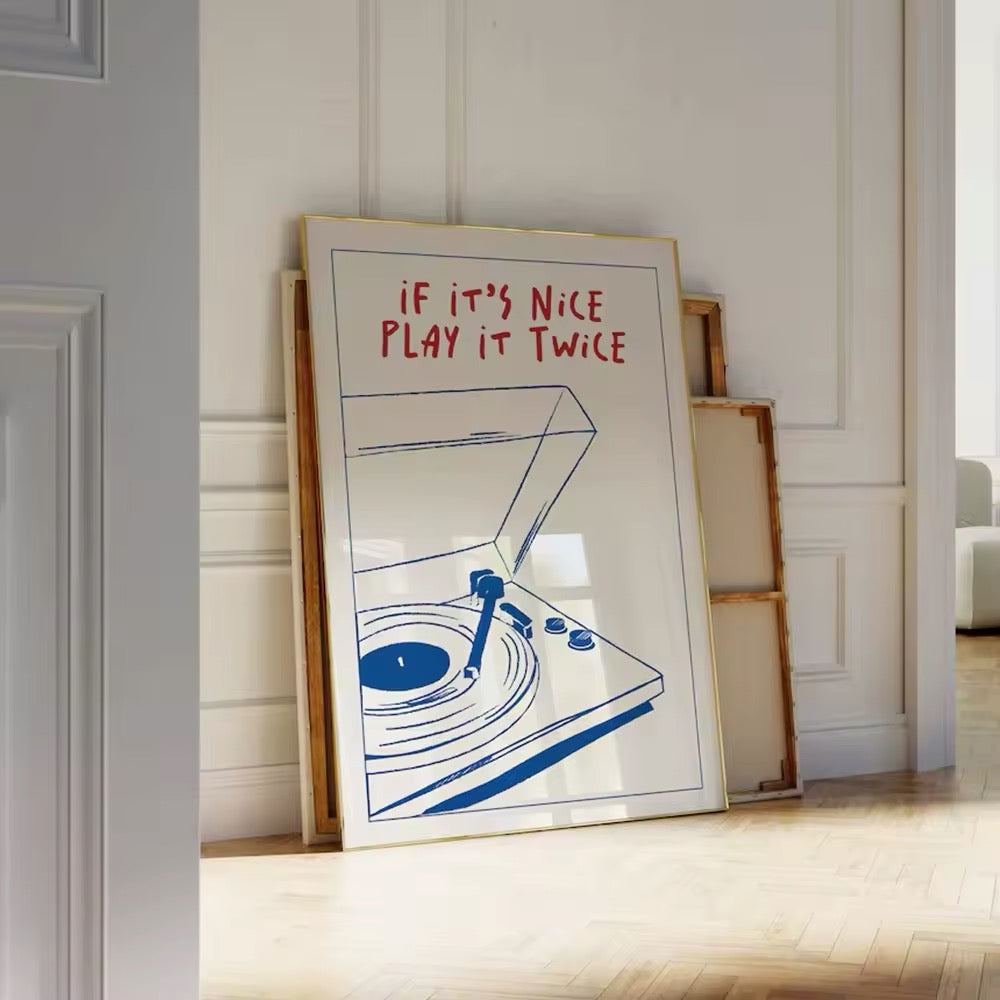 Retro music wall art featuring vinyl record aesthetic print